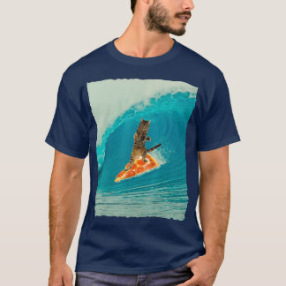 Surf Katze Kitty Reiten mit Pizza Surf Boa T-Shirt