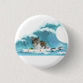 Surf Kitty Gray Tabby Reiten the Wave Button (Vorderseite)