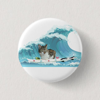 Surf Kitty Gray Tabby Reiten the Wave Button