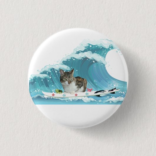 Surf Kitty Gray Tabby Reiten the Wave Button (Vorderseite)