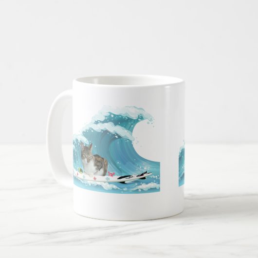 Surf Kitty Gray Tabby Reiten the Wave Kaffeetasse (Vorderseite Links)