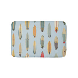 Surf Leben | Retro Küstenblaue Surfbrett-Grafik Badematte
