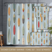 Surf Leben | Retro Küstenblauer Surfboard Druck Duschvorhang