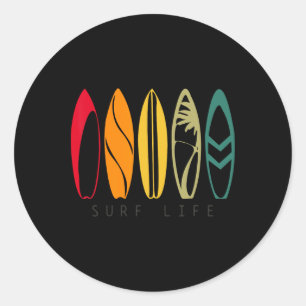 Surf Leben Vintage Surfen Retro Surfbrett Surfer _ Runder Aufkleber