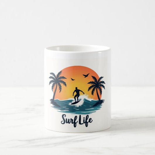 Surf Life Minimalistisch Surfer Sunset Tasse (Mittel)
