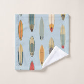 Surf Life - Retro Coastal Blue Surfboard Print Badhandtuch Set (Waschlappen)