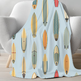 Surf Life | Retro Coastal Blue Surfboard Print Fleecedecke