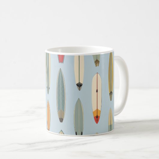 Surf Life - Retro Coastal Blue Surfboard Print Kaffeetasse (VorderseiteRechts)