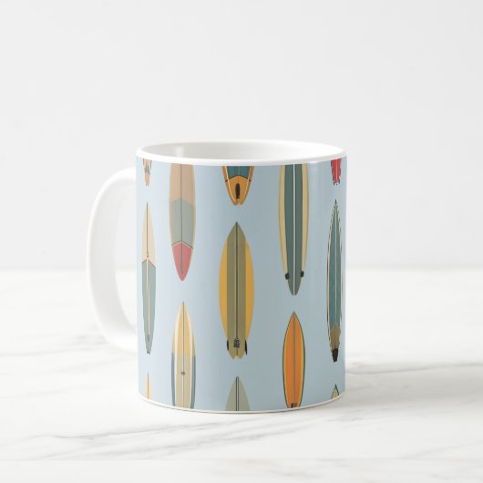 Surf Life - Retro Coastal Blue Surfboard Print Kaffeetasse (Vorderseite Links)