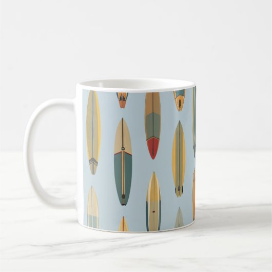 Surf Life - Retro Coastal Blue Surfboard Print Kaffeetasse (Links)