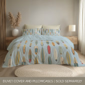 Surf Life - Retro Coastal Blue Surfboard Print Kissenbezug