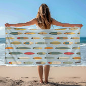 Surf Life - Retro Coastal Blue Surfboard Print Strandtuch