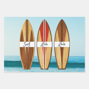 Surf-, Live-, Liebe-Surf-Boards und Meereswellen Geschenkpapier Set