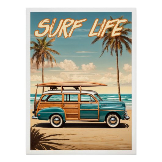 Surf Live Poster woody station wagon (Vorderseite)