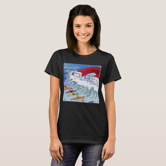 Surf Magnet Damen schwarzes T-Shirt (Vorne ganz)