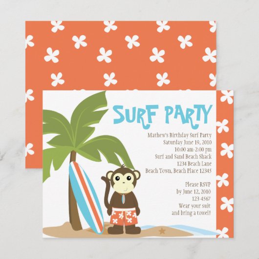Surf Monkey Einladung (Vorne/Hinten)