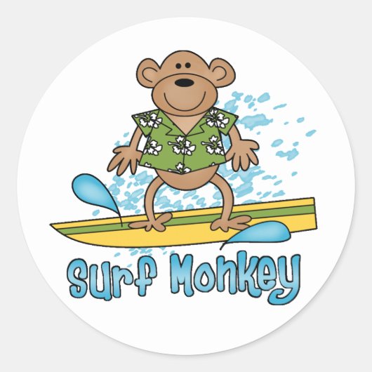 Surf Monkey Runder Aufkleber (Vorderseite)