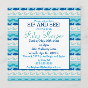 Surf 'N Fishies Nautical Baby Sip and See Einladung