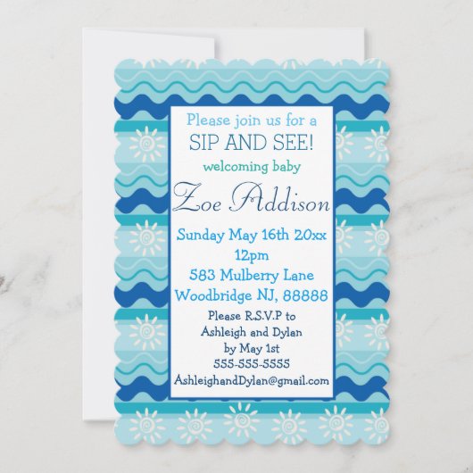 Surf 'N Sun Nautical Baby Sip und sehen Einladung (Vorderseite)