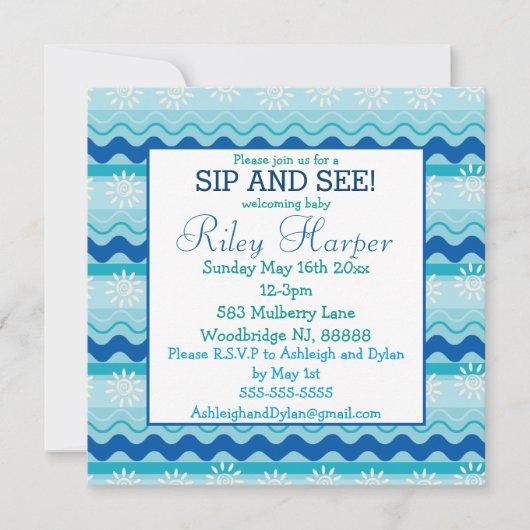 Surf 'N Sun Nautical Baby Sip und sehen Einladung (Vorderseite)