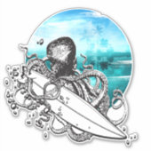 Surf Octopus Summer Ocean Island Aufkleber (Vorderseite)
