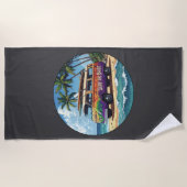 Surf oder nichts | Groovy Retro Hippie Surfer Bus Strandtuch (Vorderseite)
