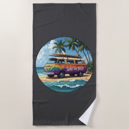 Surf oder nichts | Groovy Retro Hippie Surfer Bus Strandtuch