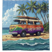 Surf oder Pleite Groovy Retro Hippie Surfer Strand Duschvorhang (Vorderseite)