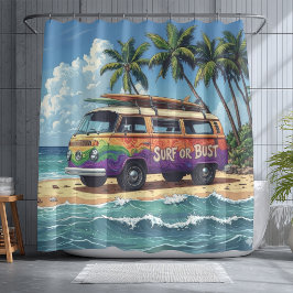 Surf oder Pleite Groovy Retro Hippie Surfer Strand Duschvorhang