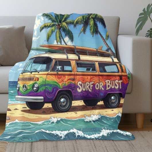 Surf oder Pleite Groovy Retro Hippie Surfer Strand Fleecedecke