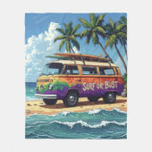 Surf oder Pleite Groovy Retro Hippie Surfer Strand Fleecedecke (Vorderseite)