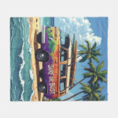 Surf oder Pleite Groovy Retro Hippie Surfer Strand Fleecedecke (Vorderseite (Horizontal))