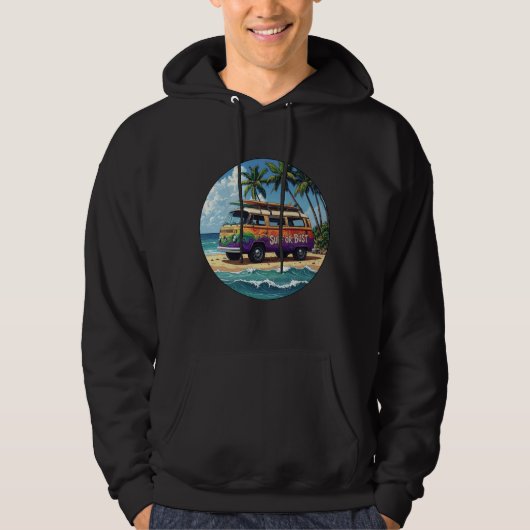 Surf oder Pleite Groovy Retro Hippie Surfer Strand Hoodie (Vorderseite)