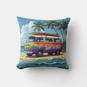Surf oder Pleite Groovy Retro Hippie Surfer Strand Kissen