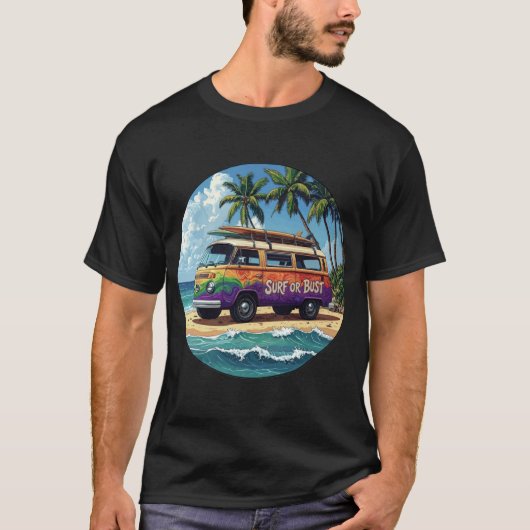 Surf oder Pleite Groovy Retro Hippie Surfer Strand T-Shirt (Vorderseite)