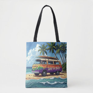Surf oder Pleite Groovy Retro Hippie Surfer Strand Tasche