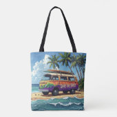 Surf oder Pleite Groovy Retro Hippie Surfer Strand Tasche (Rückseite)