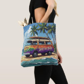 Surf oder Pleite Groovy Retro Hippie Surfer Strand Tasche (Von Nahem)