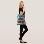 Surf oder Pleite Groovy Retro Hippie Surfer Strand Tasche (Am Model)