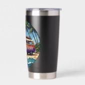 Surf Or Bust Groovy Retro Hippie Surfer Beach Bus Thermobecher (Links)