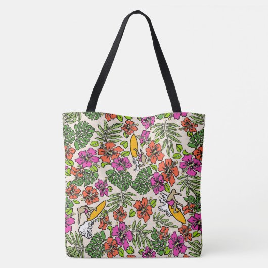 Surf Pareau Hawaiian Hibiskus Surfing Beach Bag Tasche (Rückseite)
