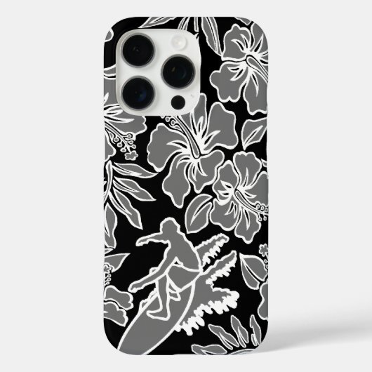 Surf Pareau Hawaiianischer Hibiskus Surfen Schwarz Case-Mate iPhone Hülle (Rückseite)