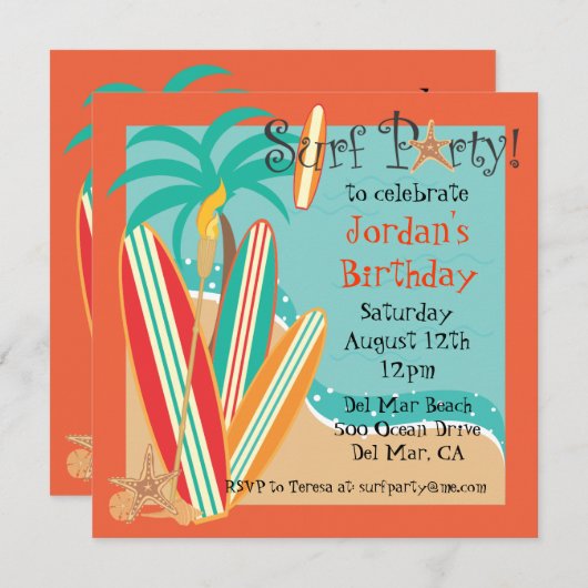 Surf-Party Einladung (Vorne/Hinten)