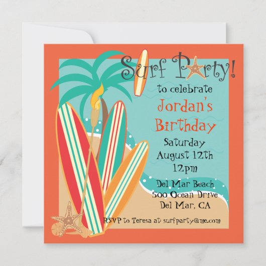 Surf-Party Einladung (Vorderseite)