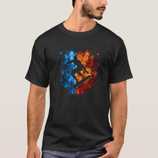 Surf Red Blue Fire Surfer Sport Surfbrett Surfen T-Shirt (Vorderseite)