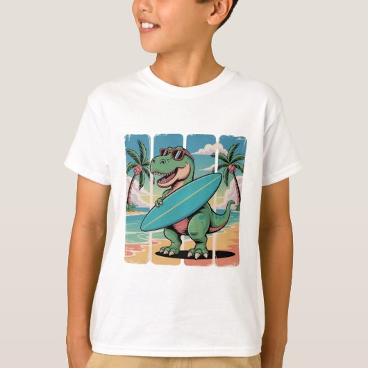 Surf Rex - Dino auf den Waves T-Shirt (Vorderseite)