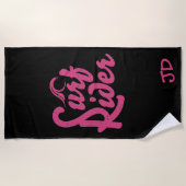 Surf Rider Quote Monogram Pink Black Trendy Strandtuch (Vorderseite)