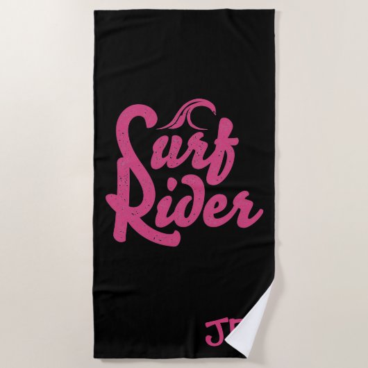 Surf Rider Quote Monogram Pink Black Trendy Strandtuch (Vorderseite)