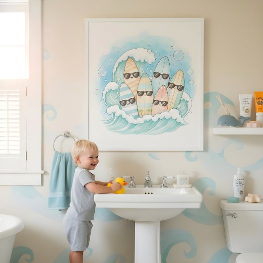 Surf’s Up Bath Crew Kinderzimmer-Wandbild fürs Bad Poster
