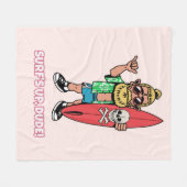 Surf’s Up Dude Bearded Cartoon Surfer Fleecedecke (Vorderseite (Horizontal))